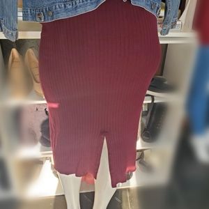 Avenue Plus Size 2X Ribbed Knit Midi Skirt Burgund
